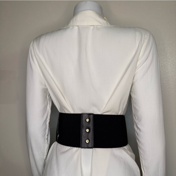 Black faux leather wide elastic waistband lace up corset belt - Picture 4 of 7